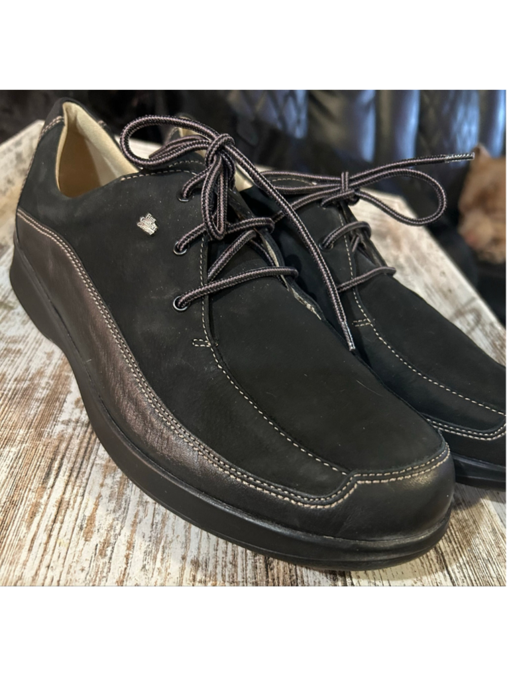 Finn Comfort Black Leather Lace-Up Comfort Shoes